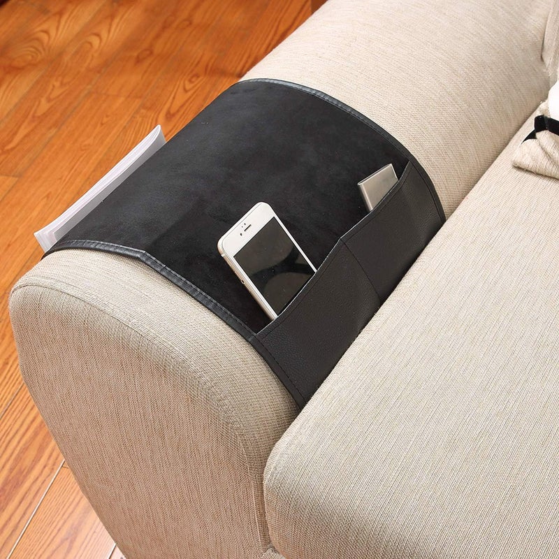 IPENNY No-slip Leather Sofa Couch Remote Control Holder Chair Armrest Caddy Pocket Organizer Storage Bag for Cellphone Tablet Notepad Book Magazines DVD Eyewears Drinker Snacks Holder Pouch - Image 2
